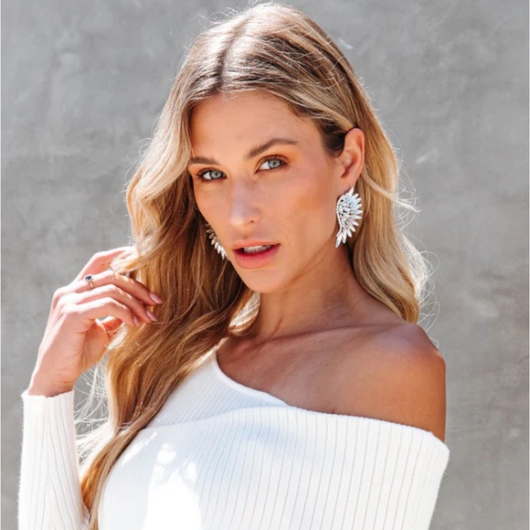 Vici Swan Crystal Drop Earrings in Black - Picture 4 of 15